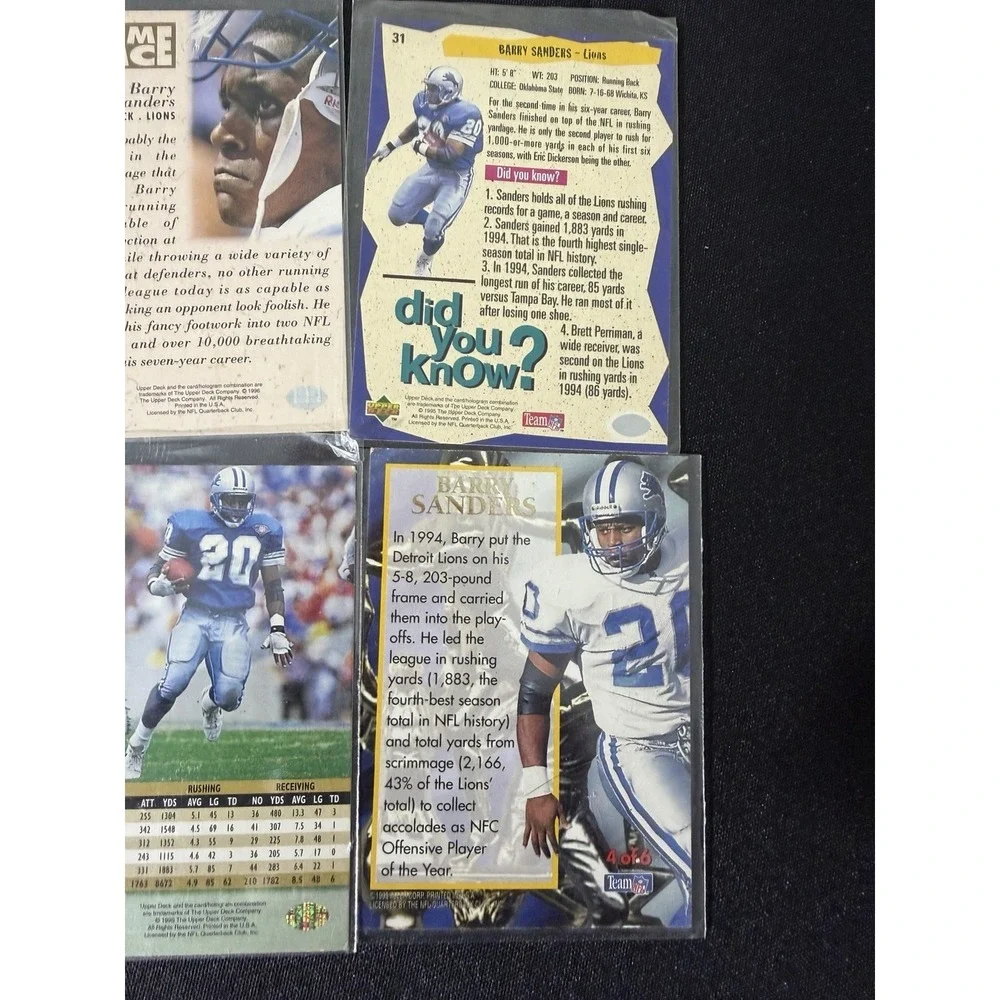 Barry‎ Sanders Lot Of 6 Cards NFL Detroit Lions Upper Deck Fleer Ultra Classic